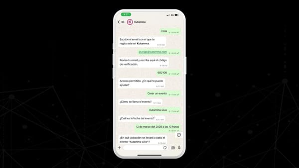 Imagen de la conversación con WhatsApp de una autenticación de Kutamma mediante Inpla.